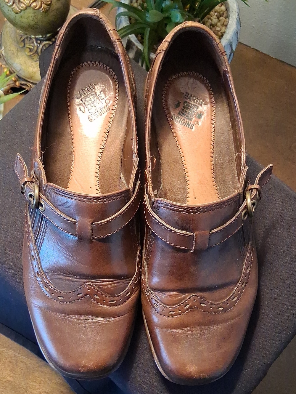 Earth Origins Brown Leather Slip On Womens Loafers
